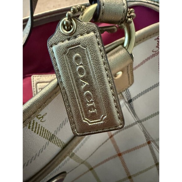 Coach Peyton Tattersall Tote Purse Handbag Ivory Plaid - Picture 11 of 11